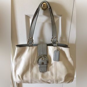 Coach Soho East West cream/gray leather satchel F18751